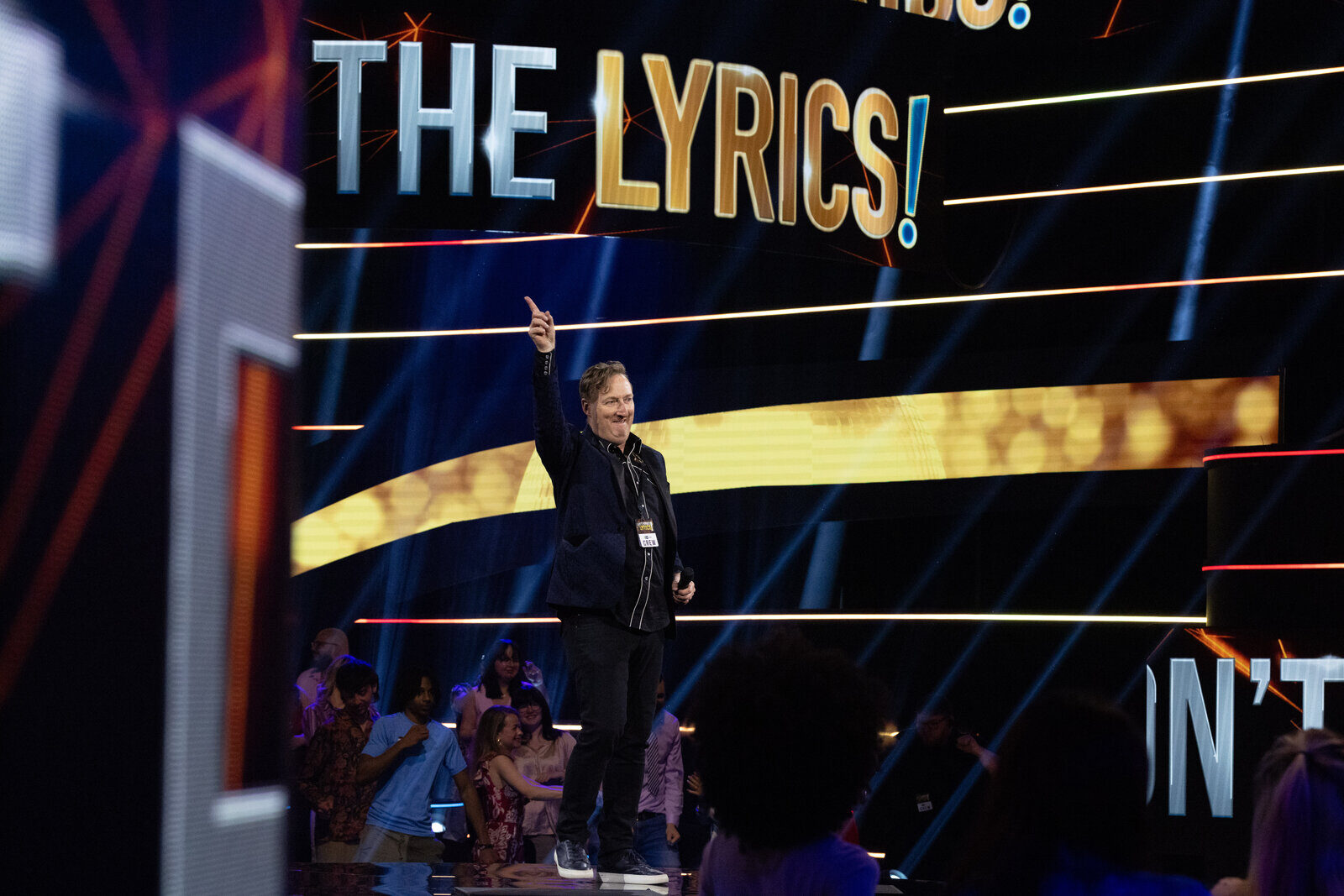 Colm Dawson warming up the audience on the set of Don't Forget the Lyrics